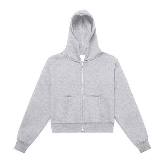 Fleeced Zip-Up Cropped Hoodie