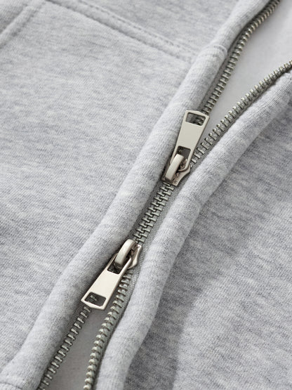 Fleeced Zip-Up Cropped Hoodie